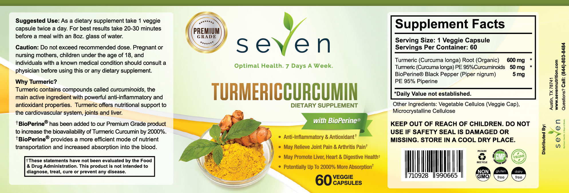 Seven Nutrition Turmeric Curcumin Label